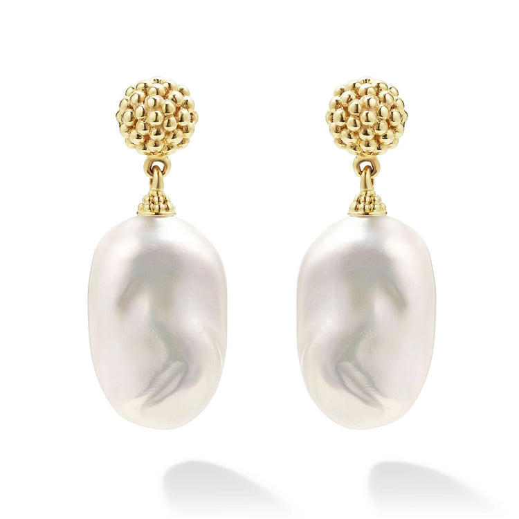 Freshwater Baroque Pearl Caviar Luna Drop Earrings