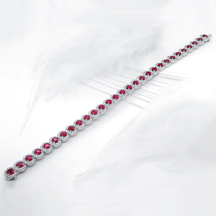 Ruby & Diamond Overlaping Halo Bracelet