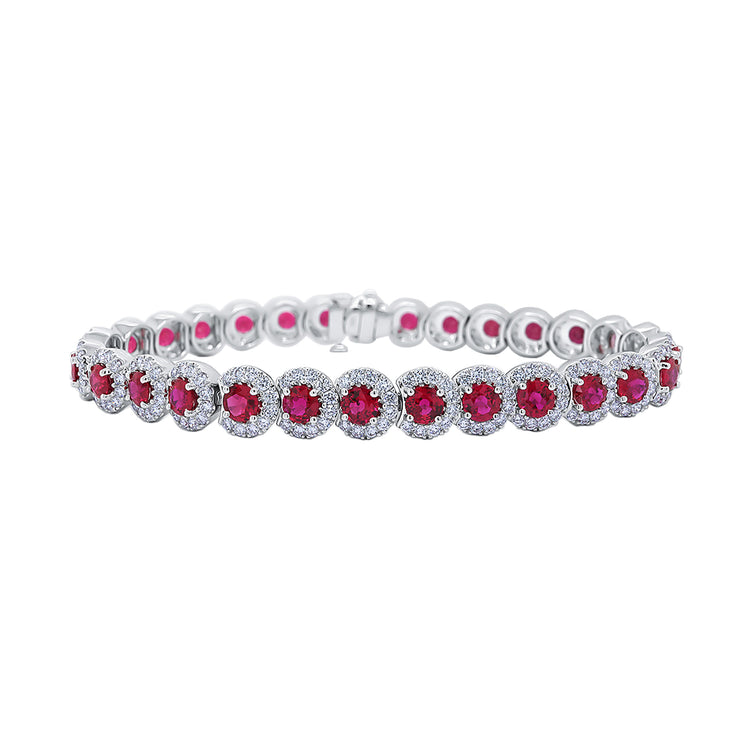 Ruby & Diamond Overlaping Halo Bracelet