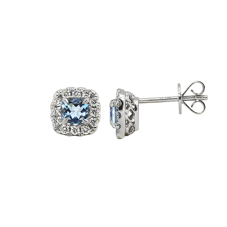 Aquamarine and Diamond Halo Studs