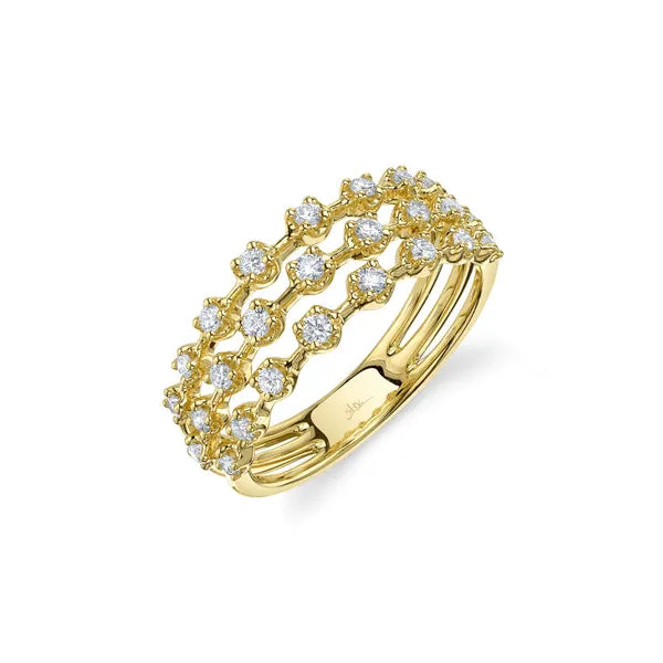 14k Yellow Gold Diamond Crown Set Three Row Ring