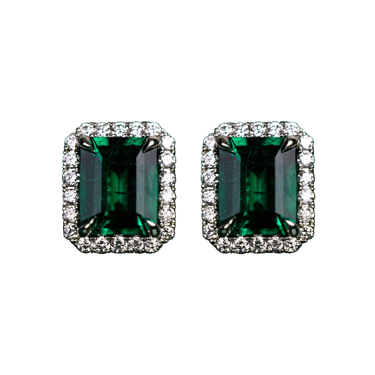 Custom Designed Emerald and Diamond Earrings