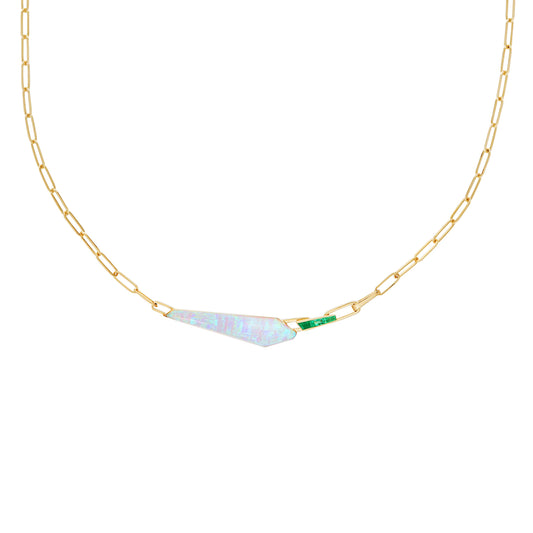 Crystal Haze Shard Slimline Linked Choker in White Opalescent with Emeralds