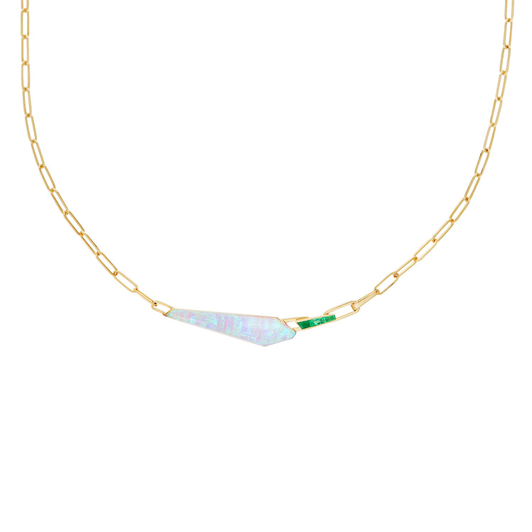 Crystal Haze Shard Slimline Linked Choker in White Opalescent with Emeralds