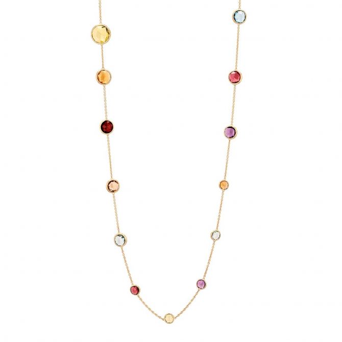 Jaipur Mixed Gemstone Station Necklace in Yellow Gold, 36"