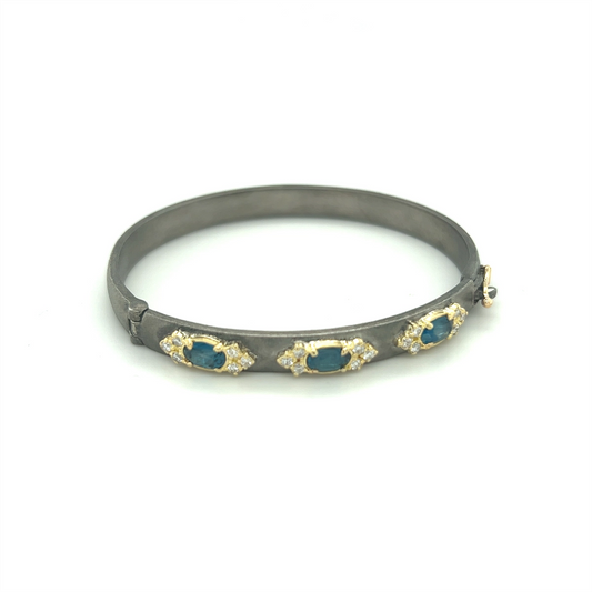 Huggie Bracelet with London Blue Topaz and Diamonds