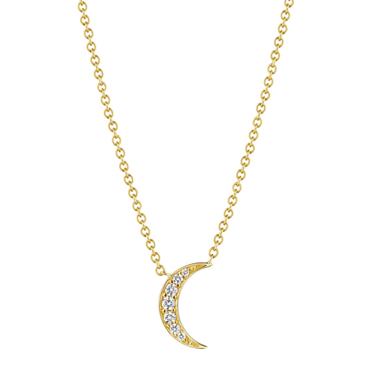 18k Yellow Gold Diamond Moon Necklace