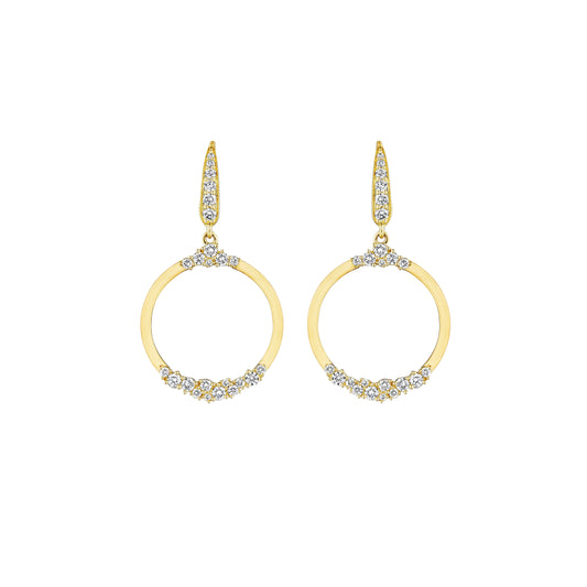 18K Yellow Gold Stardust Circle Diamond Earrings