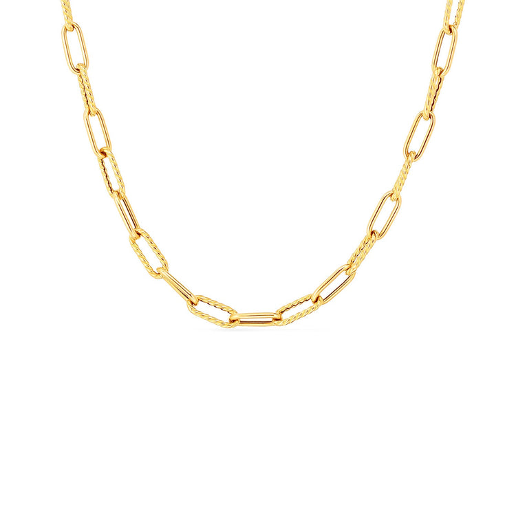 Alternating Polished and Fluted Paperclip Link Necklace (22 inches)