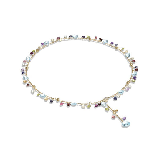 Paradise Collection 18k Yellow Gold Blue Topaz and Mixed Gemstone Lariat Necklace