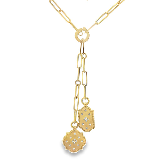 Venetian Princess Double Medallion Lariat Necklace with Diamonds