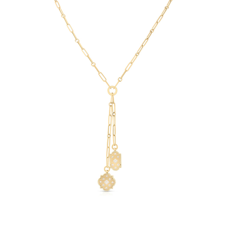 Venetian Princess Double Medallion Lariat Necklace with Diamonds