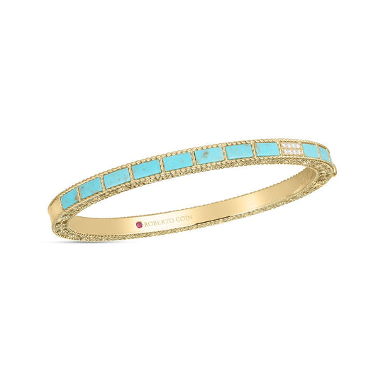 Mosaic Diamond Accent & Turquoise Bangle