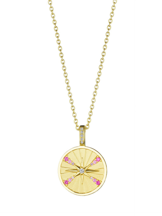 Ombré Pink Sapphire Starburst Medallion Necklace