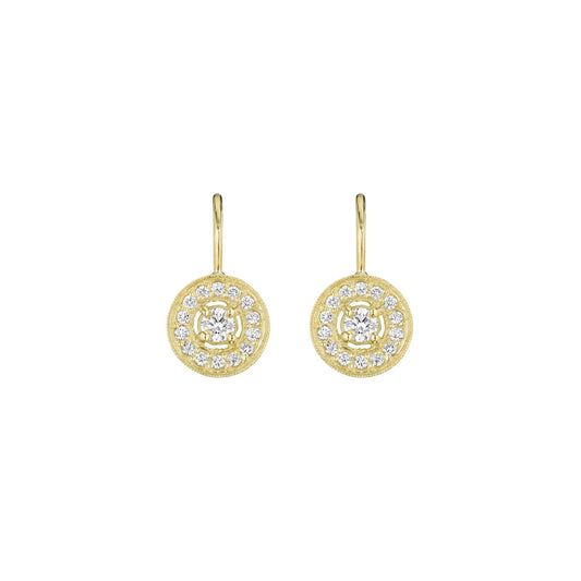 Medium Gold Engraved French Wire & Diamond Earrings