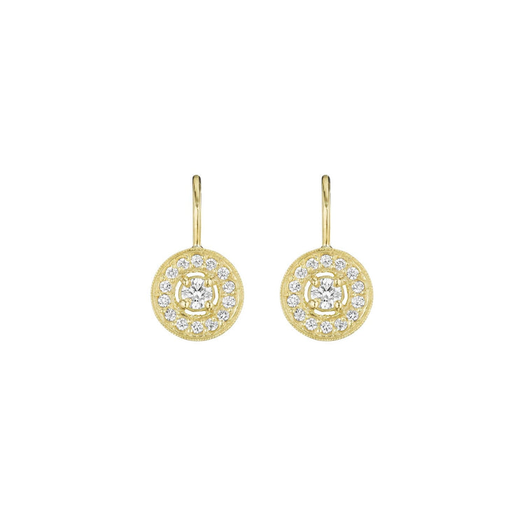 Medium Gold Engraved French Wire & Diamond Earrings