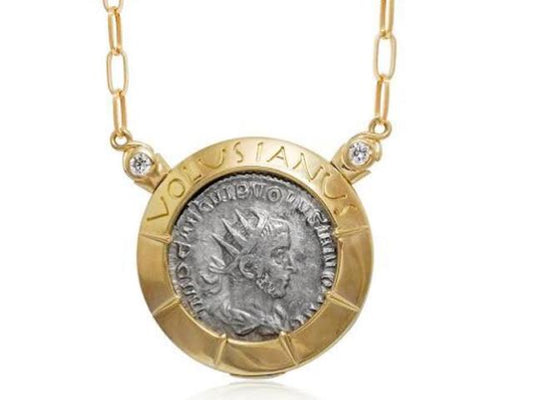 Roman Volusian Reversible Coin Necklace with Diamonds