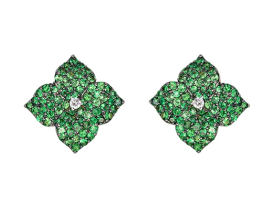 Tsavorite Garnet Diamond Flower Earrings