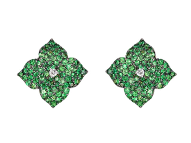 Tsavorite Garnet Diamond Flower Earrings