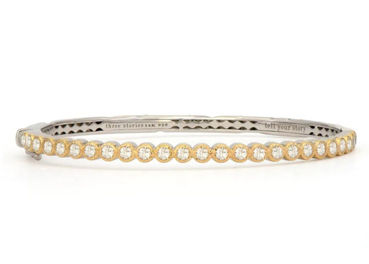 14KYG/STSLVR 1.69CT DIA BLENDED HAMMERED BANGLE