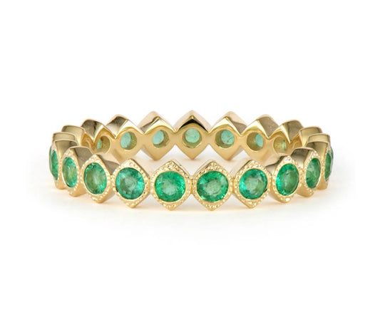 14KYG EMERALD BEZEL SET ETERNITY BAND SIZE 7