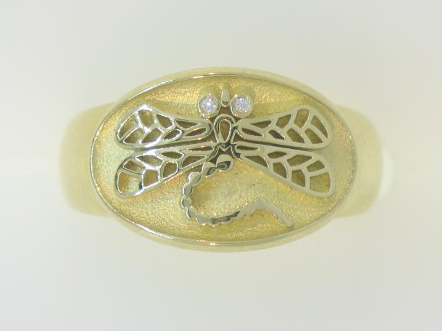 Dragonfly Signet Ring with Diamonds