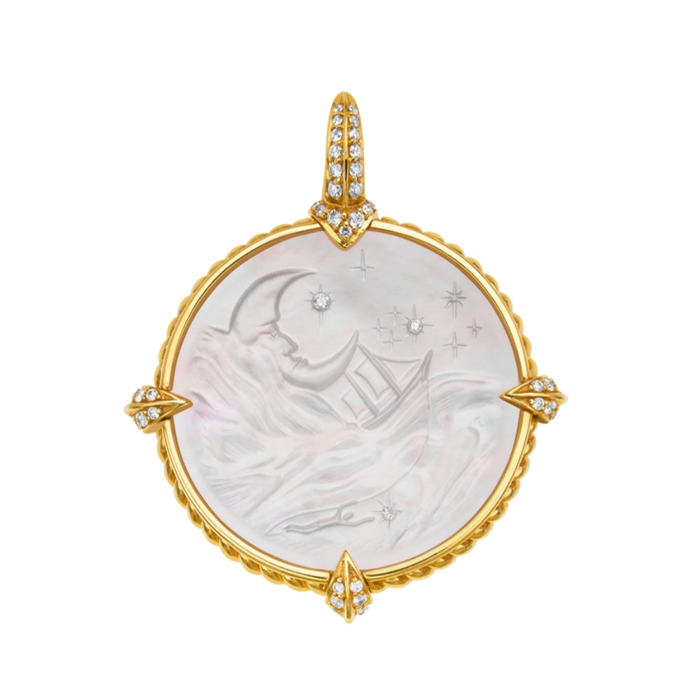 18KYG 23MM MOP,DIA SEASCAPE&MERMAID CHARM by Paspaley | Diamond Cellar