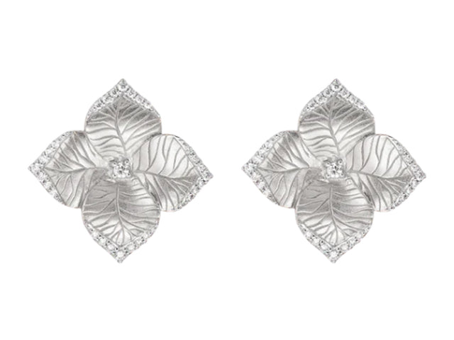 18k White Gold Satin Flower Studs