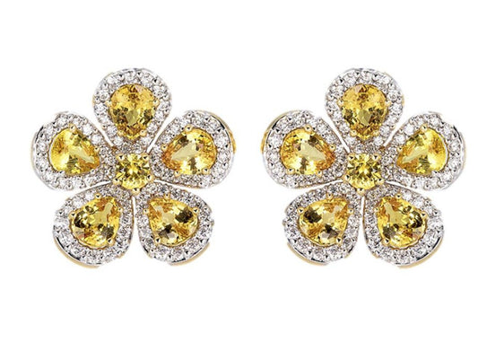 Yellow Diamond Flower Earrings