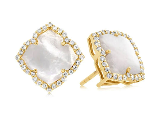 18k Yellow Gold Mother of Pearl Diamond Earrings