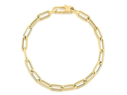 Alternating Polished and Fluted Paperclip Link Bracelet (7 inches)