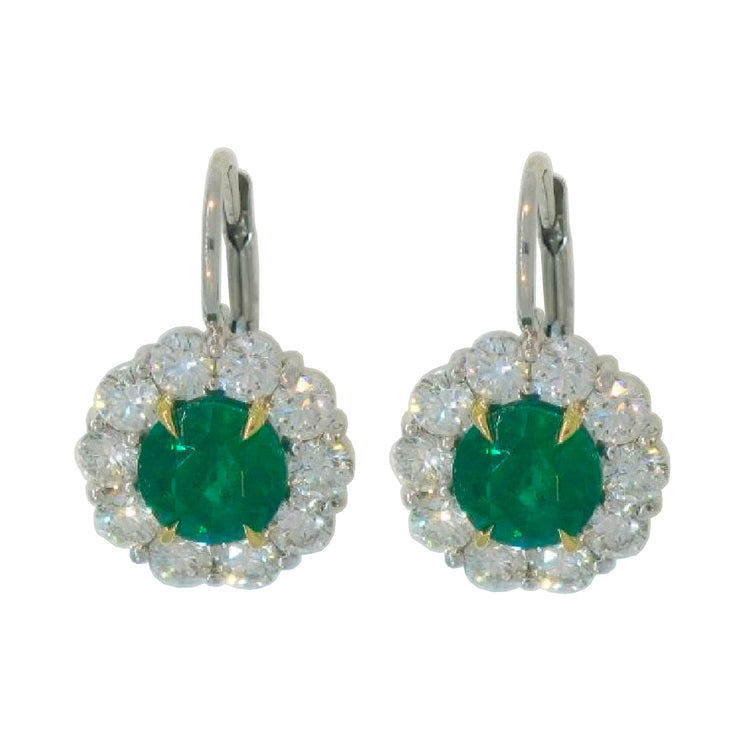 Emerald and Diamond Halo Earrings