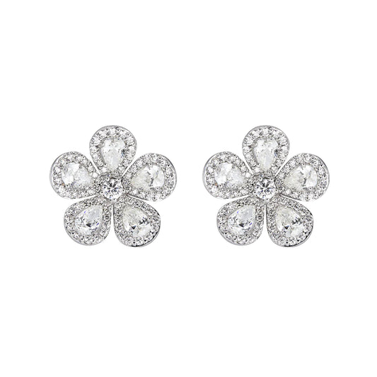 Classic Flower Earrings with Diamonds