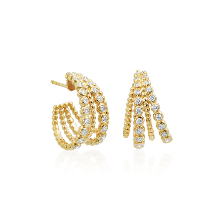 Nutmeg Beaded Hoop Earrings with Diamonds