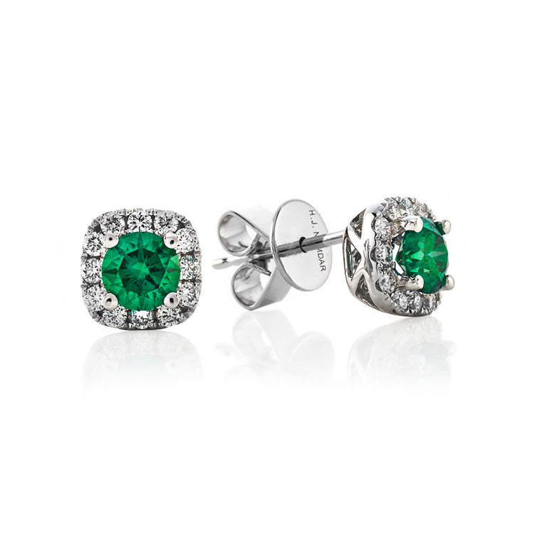 Emerald & Diamond Halo Stud Earrings