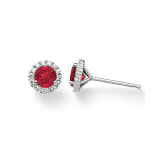 Ruby & Diamond Halo Stud Earrings