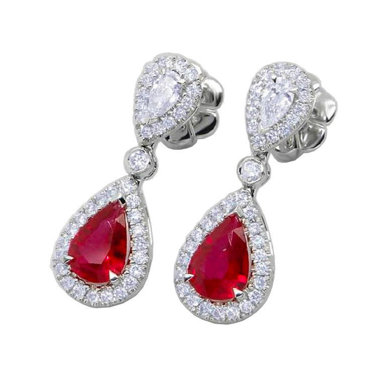 Ruby & Diamond Halo Drop Earrings