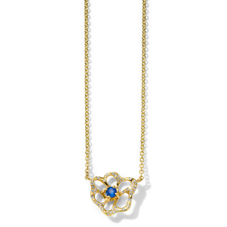Small Flora Necklace in Blue Sapphire with Diamonds