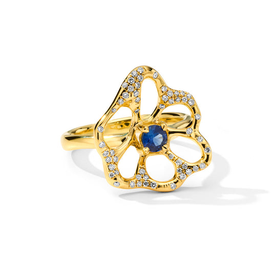 Medium Flora Ring with Blue Sapphire and Diamonds