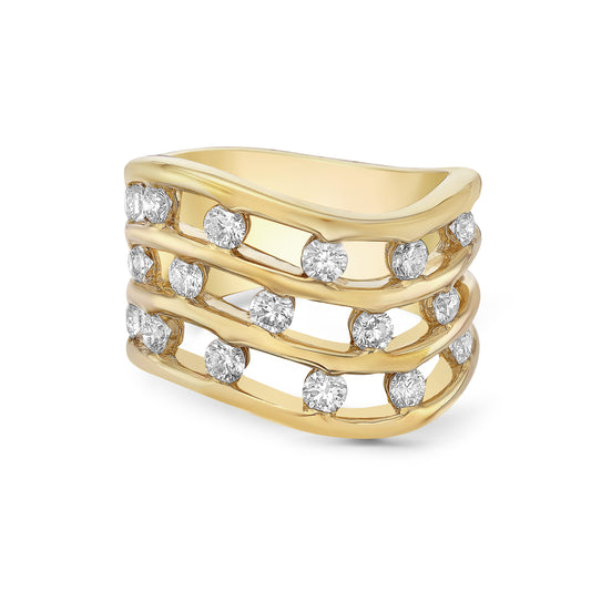 18k Yellow Gold Triple Row Float Ring