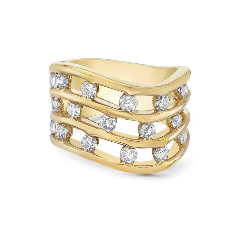 18k Yellow Gold Triple Row Float Ring