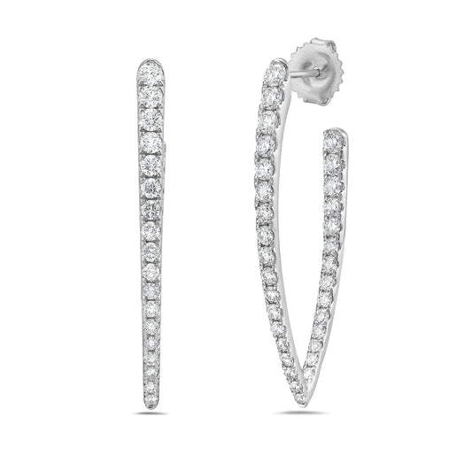 18k White Gold V-Shape Hoop Earrings