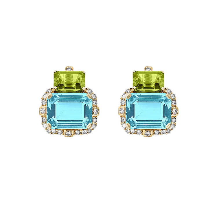 Blue Topaz, Peridot, and Diamnond Earrings