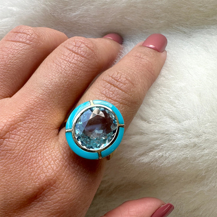 Blue Topaz and Turquoise Oval Ring