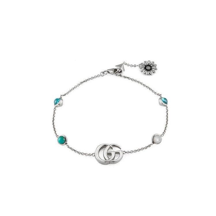 Double G and Flower Bracelet with Mother of Pearl and Blue Topaz