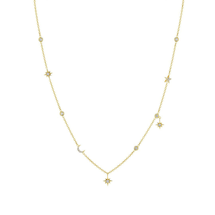 Diamond Hanging Star and Moon Eyegla Chain