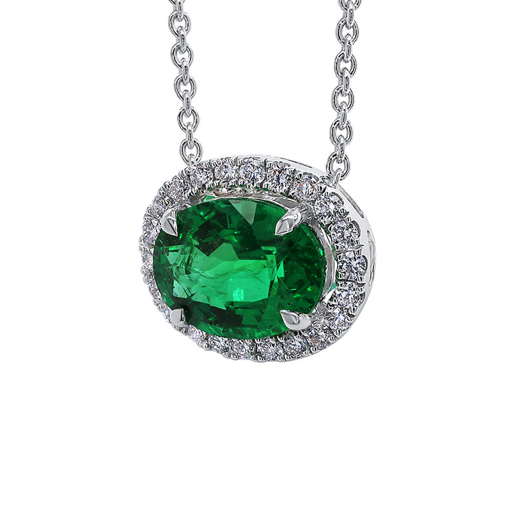 Emerald and Diamond Halo Pendant