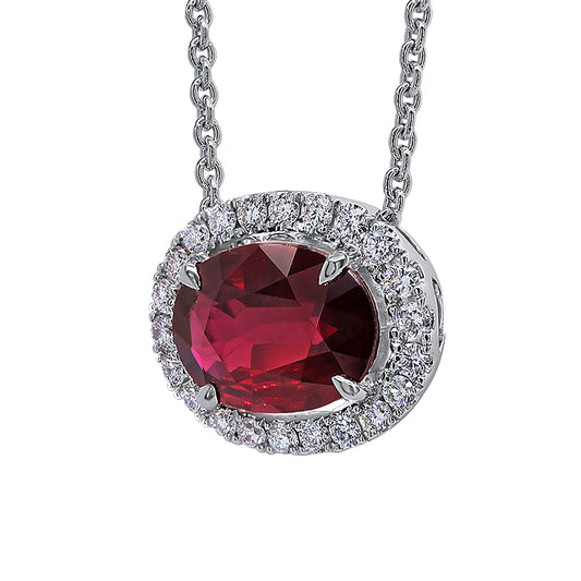 Ruby and Diamond Halo Pendant