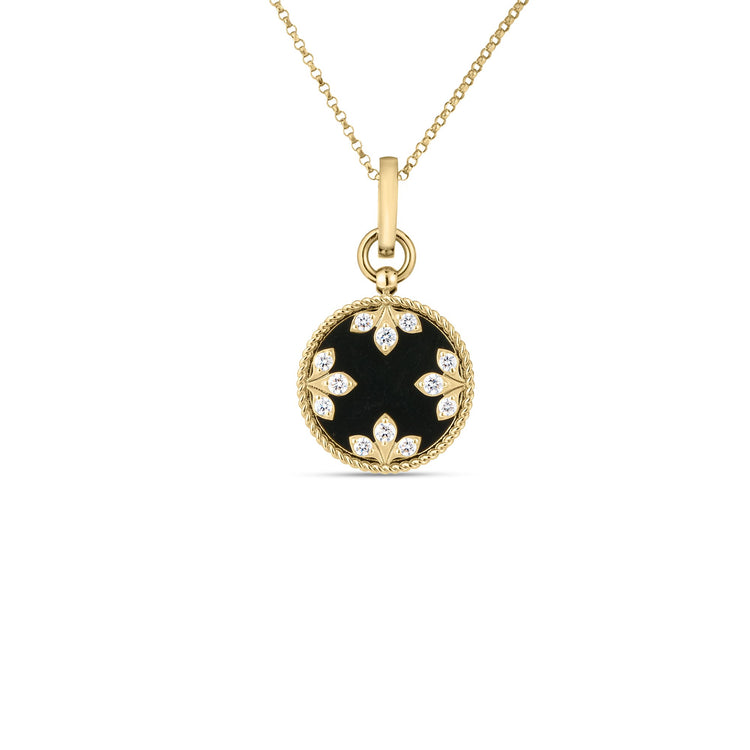 Colored Medallions Necklace with Diamond and Black Jade in 18K Yellow Gold