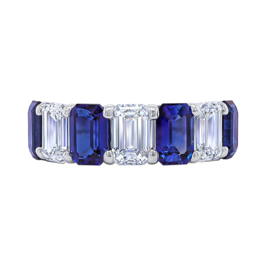 Blue Sapphire & Diamond Alternating Band